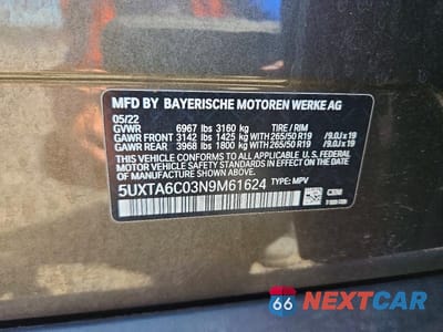 Zdjęcie 12 z 12 samochodu: 2022 BMW X5 XDRIVE45E VIN:5UXTA6C03N9M61624 - miniatura