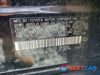 Zdjęcie 12 z 12 samochodu: 2015 LEXUS GS 350 VIN:JTHBE1BL6FA006863 - miniatura