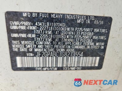 Zdjęcie 12 z 12 samochodu: 2016 SUBARU CROSSTREK PREMIUM VIN:JF2GPABC7G8273554 - miniatura
