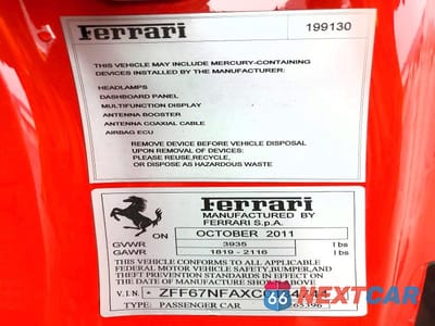 Zdjęcie 12 z 12 samochodu: 2012 FERRARI 458 ITALIA VIN:ZFF67NFAXC0184744 - miniatura