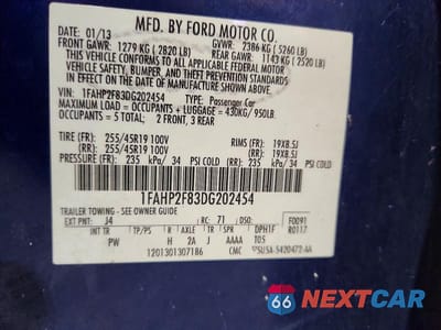 Zdjęcie 12 z 12 samochodu: 2013 FORD TAURUS LIMITED VIN:1FAHP2F83DG202454 - miniatura