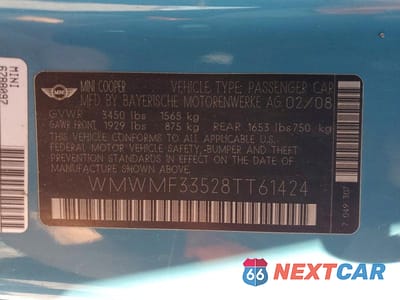 Zdjęcie 13 z 13 samochodu: 2008 MINI COOPER VIN:WMWMF33528TT61424 - miniatura