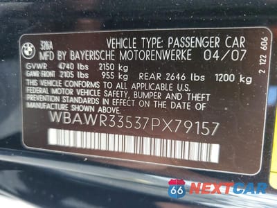 Zdjęcie 12 z 12 samochodu: 2007 BMW 328 I SULEV VIN:WBAWR33537PX79157 - miniatura