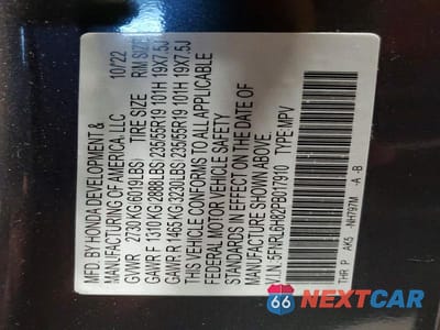 Zdjęcie 14 z 14 samochodu: 2023 HONDA ODYSSEY TOURING VIN:5FNRL6H82PB017910 - miniatura