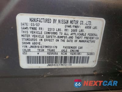 Zdjęcie 12 z 12 samochodu: 2007 INFINITI G35 BASE VIN:JNKBV61E77M721179 - miniatura