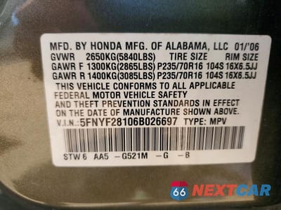 Zdjęcie 14 z 14 samochodu: 2006 HONDA PILOT LX VIN:5FNYF28106B026697 - miniatura