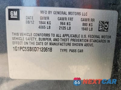 Zdjęcie 12 z 12 samochodu: 2013 CHEVROLET CRUZE LT VIN:1G1PC5SB6D7120618 - miniatura