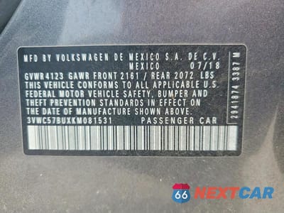 Zdjęcie 12 z 12 samochodu: 2019 VOLKSWAGEN JETTA S VIN:3VWC57BUXKM081531 - miniatura