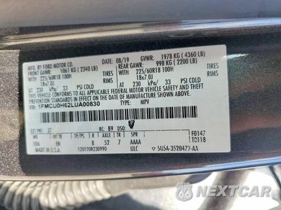 Zdjęcie 13 z 13 samochodu: 2020 FORD ESCAPE SEL VIN:1FMCU0H62LUA00830 - miniatura