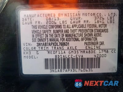 Zdjęcie 12 z 12 samochodu: 2013 NISSAN SENTRA S VIN:3N1AB7APXDL760631 - miniatura