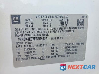 Zdjęcie 12 z 12 samochodu: 2014 CHEVROLET TAHOE K1500 VIN:1GNSK4E07ER163077 - miniatura