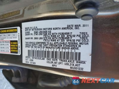 Zdjęcie 13 z 13 samochodu: 2011 MITSUBISHI ENDEAVOR VIN:4A4JN2AS7BE025364 - miniatura