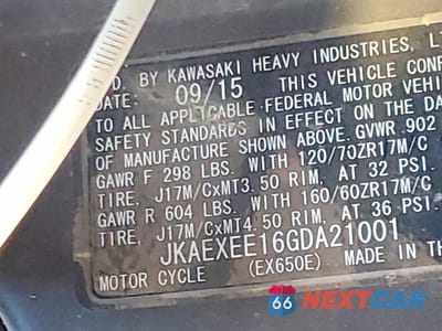 Zdjęcie 9 z 9 samochodu: 2016 KAWASAKI EX650 E VIN:JKAEXEE16GDA21001 - miniatura