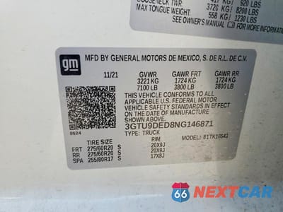 Zdjęcie 12 z 12 samochodu: 2022 GMC SIERRA LIMITED K1500 SLT VIN:3GTU9DED8NG146871 - miniatura