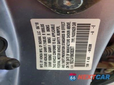 Zdjęcie 12 z 12 samochodu: 2019 HONDA INSIGHT TOURING VIN:19XZE4F99KE002877 - miniatura