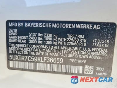 Zdjęcie 13 z 13 samochodu: 2019 BMW X3 SDRIVE30I VIN:5UXTR7C59KLF36659 - miniatura