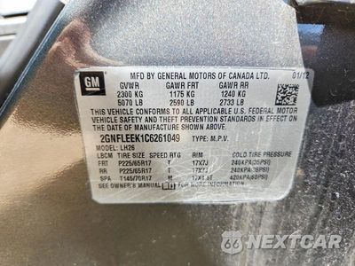 Zdjęcie 12 z 12 samochodu: 2012 CHEVROLET EQUINOX LT VIN:2GNFLEEK1C6261049 - miniatura