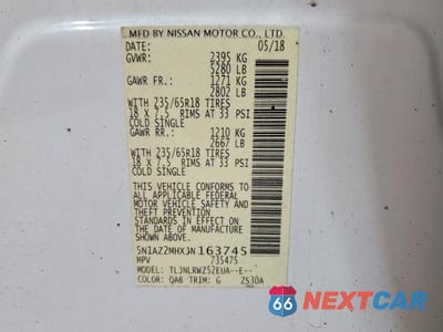 Zdjęcie 13 z 13 samochodu: 2018 NISSAN MURANO SL VIN:5N1AZ2MHXJN163745 - miniatura