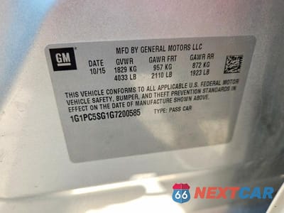 Zdjęcie 12 z 12 samochodu: 2016 CHEVROLET CRUZE LIMITED LS VIN:1G1PC5SG1G7200585 - miniatura