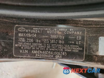 Zdjęcie 12 z 12 samochodu: 2004 HYUNDAI ELANTRA GLS VIN:KMHDN46D84U916245 - miniatura