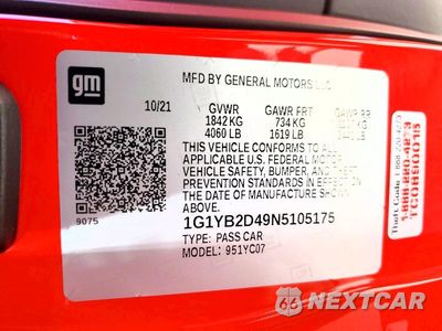 Zdjęcie 12 z 12 samochodu: 2022 CHEVROLET CORVETTE STINGRAY 2LT VIN:1G1YB2D49N5105175 - miniatura