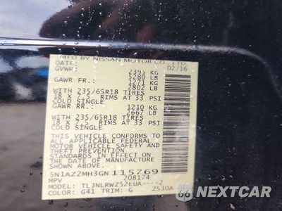 Zdjęcie 13 z 13 samochodu: 2016 NISSAN MURANO SL VIN:5N1AZ2MH3GN115769 - miniatura