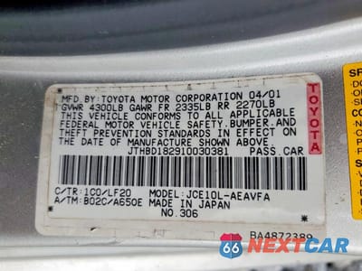 Zdjęcie 13 z 13 samochodu: 2001 LEXUS IS 300 VIN:JTHBD182910030381 - miniatura