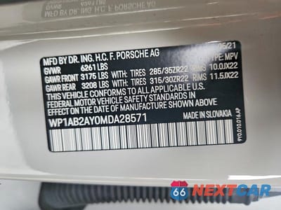 Zdjęcie 12 z 12 samochodu: 2021 PORSCHE CAYENNE S VIN:WP1AB2AY0MDA28571 - miniatura