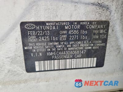 Zdjęcie 12 z 12 samochodu: 2013 HYUNDAI SONATA HYBRID VIN:KMHEC4A43DA068147 - miniatura