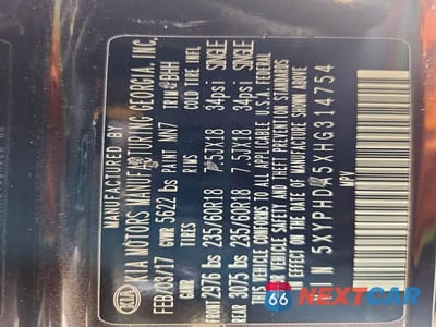 Zdjęcie 13 z 13 samochodu: 2017 KIA SORENTO EX VIN:5XYPHDA5XHG314754 - miniatura