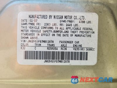 Zdjęcie 12 z 12 samochodu: 2007 INFINITI G35 X VIN:JNKBV61F97M812978 - miniatura