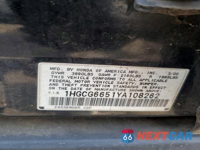Zdjęcie 12 z 12 samochodu: 2000 HONDA ACCORD LX VIN:1HGCG6651YA108262 - miniatura