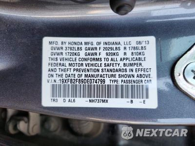 Zdjęcie 12 z 12 samochodu: 2013 HONDA CIVIC EX VIN:19XFB2F89DE074799 - miniatura