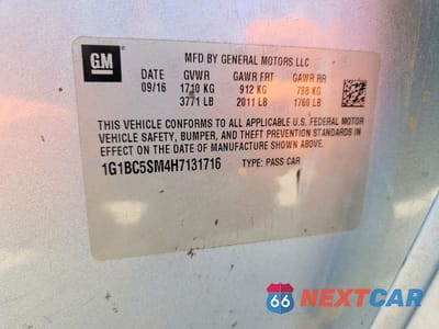 Zdjęcie 12 z 12 samochodu: 2017 CHEVROLET CRUZE LS VIN:1G1BC5SM4H7131716 - miniatura