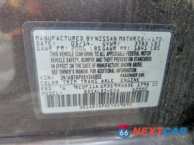 Zdjęcie 12 z 12 samochodu: 2014 NISSAN SENTRA SV VIN:3N1AB7APXEY249893 - miniatura