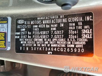 Zdjęcie 13 z 13 samochodu: 2012 KIA SORENTO VIN:5XYKT3A64CG265930 - miniatura