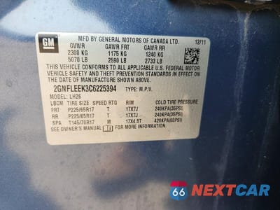Zdjęcie 13 z 13 samochodu: 2012 CHEVROLET EQUINOX LT VIN:2GNFLEEK3C6225394 - miniatura