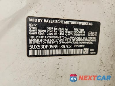 Zdjęcie 13 z 13 samochodu: 2022 BMW X3 XDRIVE30I VIN:5UX53DP05N9L86703 - miniatura