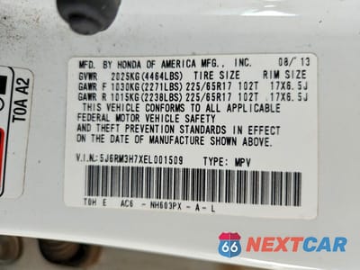 Zdjęcie 13 z 13 samochodu: 2014 HONDA CR-V EXL VIN:5J6RM3H7XEL001509 - miniatura