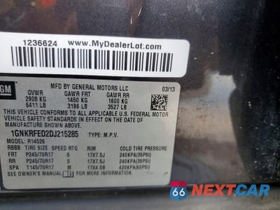 Zdjęcie 14 z 14 samochodu: 2013 CHEVROLET TRAVERSE LS VIN:1GNKRFED2DJ215285 - miniatura