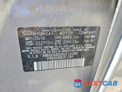 Zdjęcie 12 z 12 samochodu: 2010 HYUNDAI ELANTRA GLS VIN:KMHDU4AD5AU112068 - miniatura