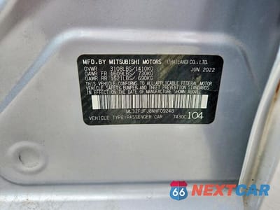 Zdjęcie 12 z 12 samochodu: 2022 MITSUBISHI MIRAGE G4 ES VIN:ML32FUFJ8NHF09248 - miniatura
