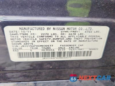 Zdjęcie 12 z 12 samochodu: 2012 INFINITI G37 SEDAN JOURNEY VIN:JN1CV6APXCM930677 - miniatura