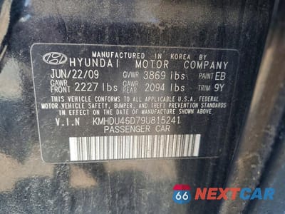 Zdjęcie 12 z 12 samochodu: 2009 HYUNDAI ELANTRA GLS VIN:KMHDU46D79U815241 - miniatura