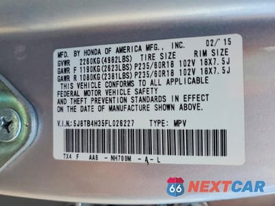 Zdjęcie 13 z 13 samochodu: 2015 ACURA RDX VIN:5J8TB4H35FL026227 - miniatura