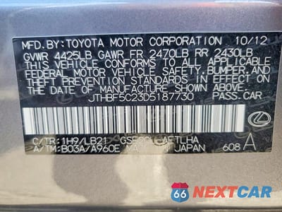 Zdjęcie 12 z 12 samochodu: 2013 LEXUS IS 250 VIN:JTHBF5C23D5187730 - miniatura