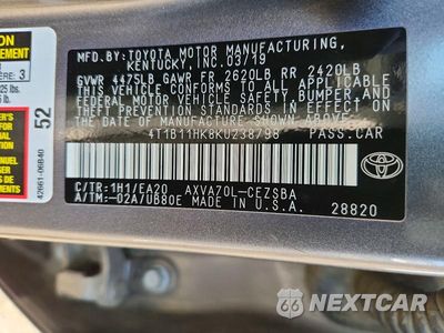 Zdjęcie 12 z 12 samochodu: 2019 TOYOTA CAMRY SE VIN:4T1B11HK8KU238798 - miniatura