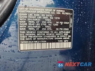 Zdjęcie 13 z 13 samochodu: 2021 VOLKSWAGEN ATLAS CROSS SPORT SE VIN:1V2WC2CA1MC217934 - miniatura