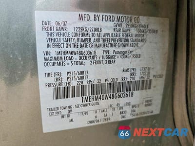 Zdjęcie 13 z 13 samochodu: 2008 MERCURY SABLE LUXURY VIN:1MEHM40W48G603618 - miniatura
