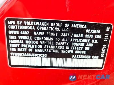 Zdjęcie 12 z 12 samochodu: 2018 VOLKSWAGEN PASSAT SE VIN:1VWBA7A38JC026253 - miniatura